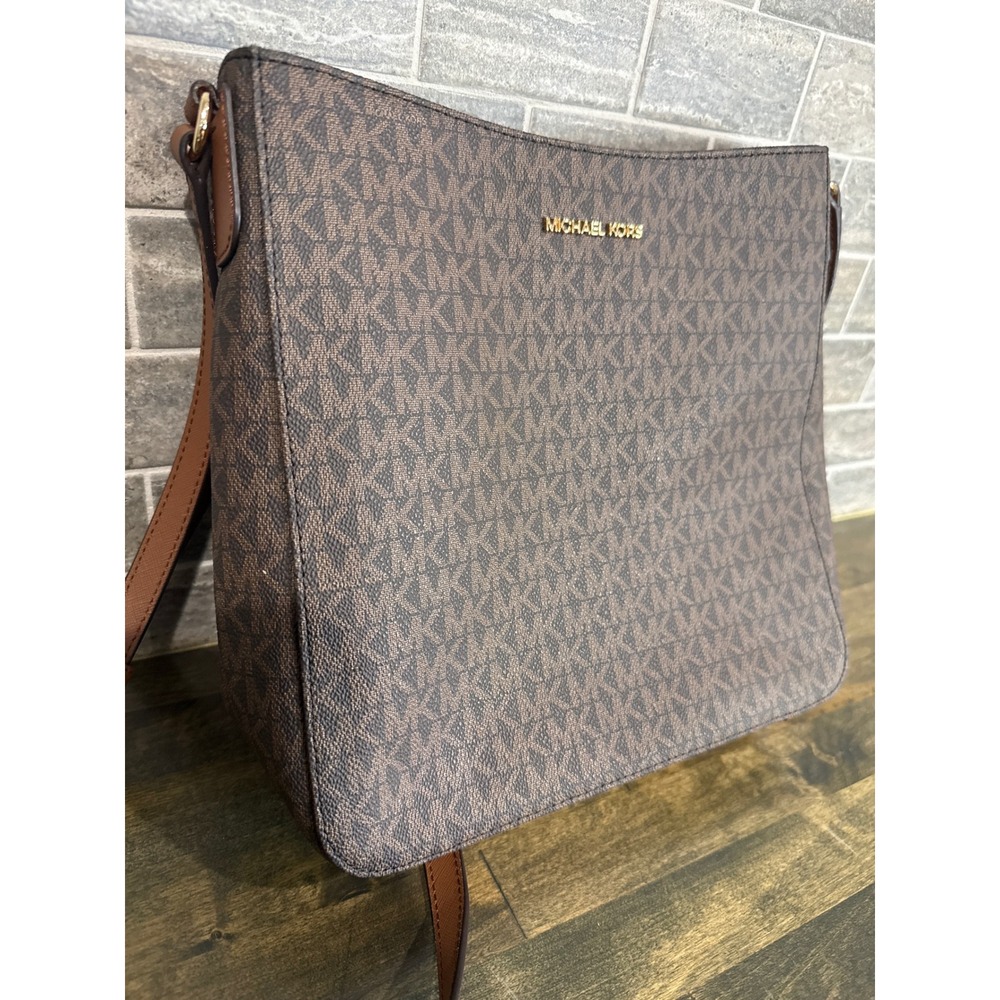 Michael Kors Jet Set Large Crossbody Bag Brown MK Signature Logo 35T8GTTC9B - Picture 2 of 11